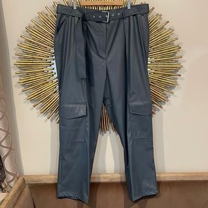 Tanya Taylor Grey Slate Leather Megan Pants